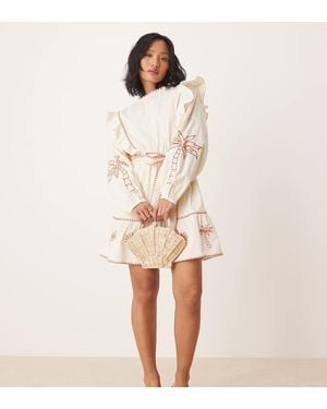 Never Fully Dressed Petite Embroidered Mini Dress - Natural