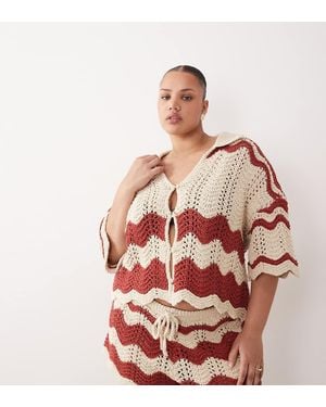 ARRANGE Curve Stripe Crochet Top Co Ord - Red