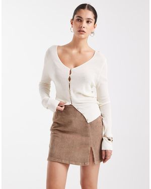 Vero Moda Corduroy Notch Front Mini Skirt - Natural