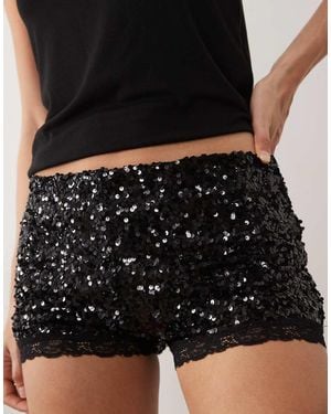 Miss Selfridge Pantaloncini Neri Con Paillettes E Finiture - Nero