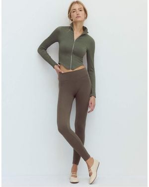 Stradivarius Fitted Zip-Up T-Shirt - Green