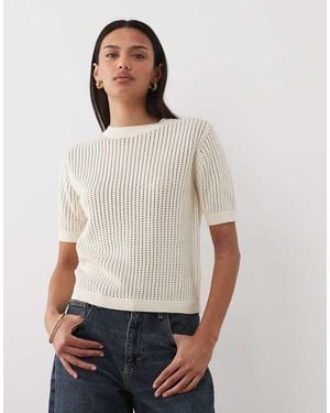 Mango 100% Cotton Short Sleeve Knitted Top - White