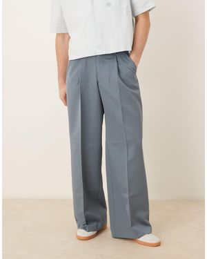 ASOS Loose Fit Dress Pants With Front Pleats - Blue