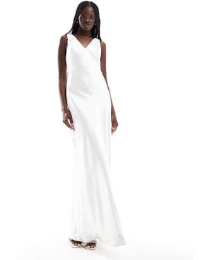 Six Stories Bridal Gathered Satin Maxi Dress - White