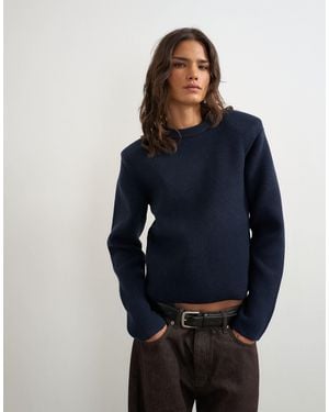 TOPSHOP Gestrickter pullover mit schulterpolstern - Blau