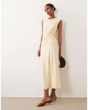 Mango Linen Mix Tie Waist Sleeveless Midi Dress - Natural