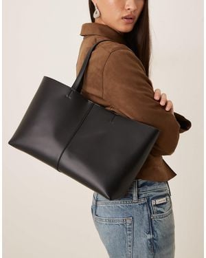 Mango Faux Leather Shopper Bag - Black