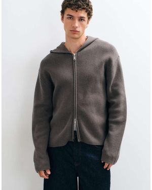 Weekday Boxy Fit Zip Hoodie With Elbow Patch Detail - Grey