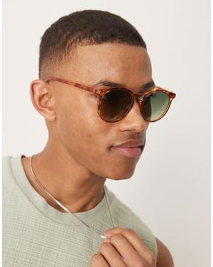 ASOS Round Sunglasses With Green Gradient Lenses And Tortoiseshell Frames - Brown