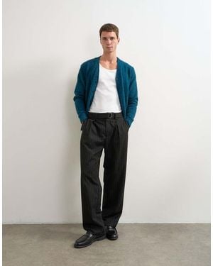 TOPMAN Pantaloni A Fondo Ampio Con Cintura E Pieghe A Righe Sottili Neri - Blu