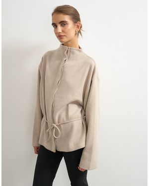TOPSHOP Supersoft Button Down Tie Detail Jacket - Natural