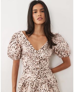 Miss Selfridge Puff Sleeve Denim Mini Dress - Brown