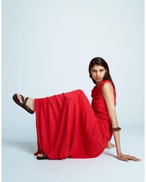 TOPSHOP Drop Waist Ruched Maxi Dress - Red