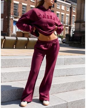 Kaiia Cotton Rich Embroide Logo Wide Leg sweatpants Co-ord - Red