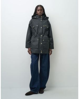 Barbour Molina Giacca Lunga Con Cappuccio Impermeabile Nera - Blu