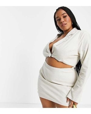 In The Style Plus X Yasmin Chanel Cut Waist Blazer Dress - White