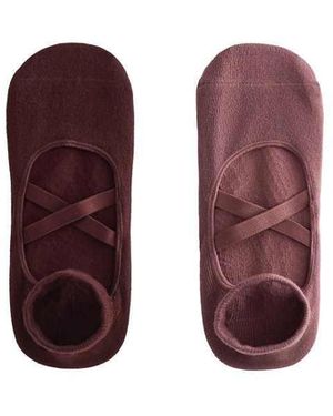Oysho 2 Pairs Of Cotton Blend Yoga And Pilates Socks With Crossover Straps - Purple