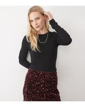 Vila High Waist Sequin & Velour Mini Skirt With Lace Trim - Black