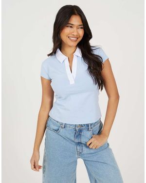 Brave Soul Cotton Jersey Collared T-Shirt - Blue