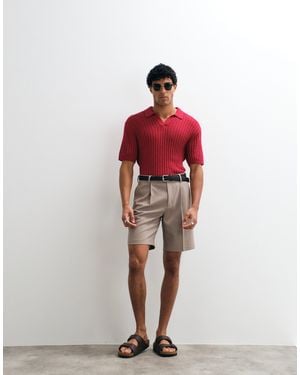 ASOS Oversized Knitted Ribbed Texture Polo - Red