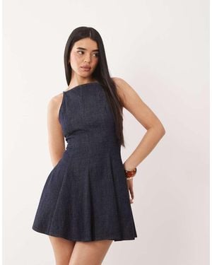 ASOS Denim Racer Mini Dress With Godet Hem - Blue