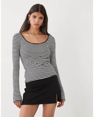 Monki Long Sleeve Slim Fit Scoop Neck T-shirt - Black