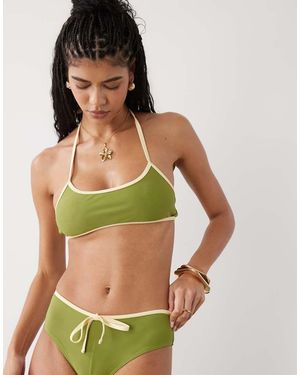 Reclaimed Vintage Halter Bralette Bikini Top With Binding - Green