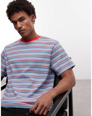 Reclaimed Vintage R Waffle Stripe Short Sleeve T-shirt - Blue