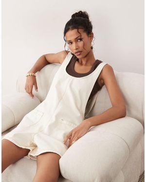 ASOS Denim Playsuit With Scoop Neck And Cross Back - Natural