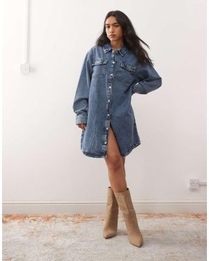 Noisy May Long Sleeve Denim Shirt Dress - Blue