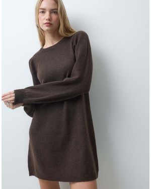 Pieces Long Sleeve Balloon Cuff Knitted Mini Dress - Multicolour