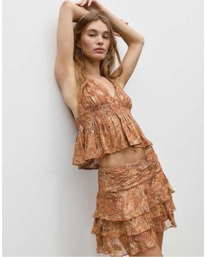 Stradivarius Gonna Pantalone Corta Ampia Con Volant - Marrone