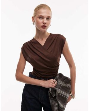 ASOS Soft Jersey Drape Wrap Bodysuit - Brown