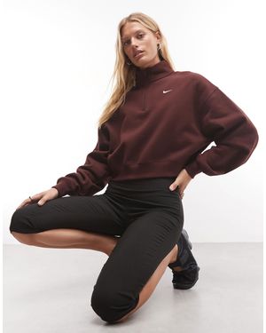 Nike Studio fleece mittelschweres oversize-cropped-sweatshirt mit viertelreißverschluss - Braun