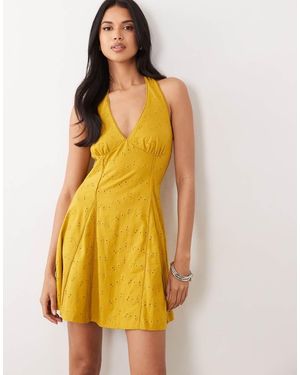 ASOS Broderie Halter Mini Dress - Yellow