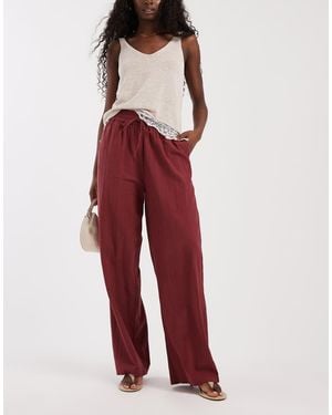 ONLY Wide Leg Linen Look Trousers - Red