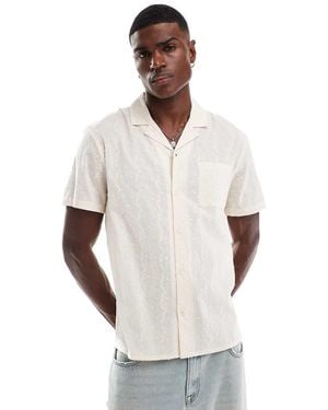 Another Influence Camicia Color Sabbia Con Righe Ricamate E Rever - Bianco