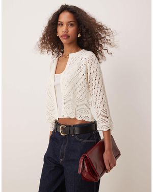 Jdy Gilet court en broderie anglaise à manches 3/4 - taupe - Blanc