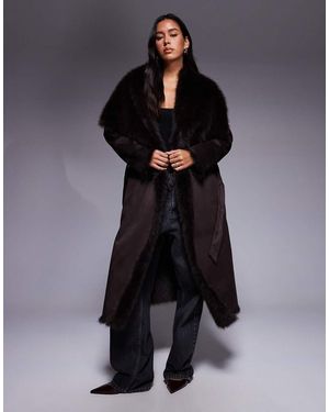 River Island Waterfall Faux Fur Coat - Black