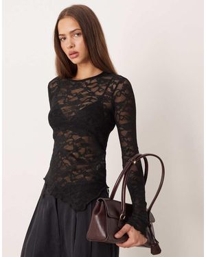 Gina Tricot Lace Asymmetric Long Sleeve Top - Black
