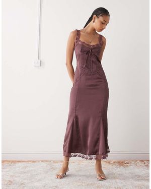Reclaimed Vintage Midi Dress With Lace Cutouts - Purple