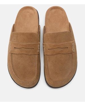 Stradivarius Backless Leather Loafer Clogs - Brown