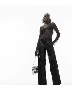 Topshop Unique Faux Leather Wide Leg Trouser - Black