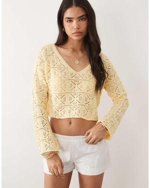 Miss Selfridge Crochet Slouchy Sweater - Natural