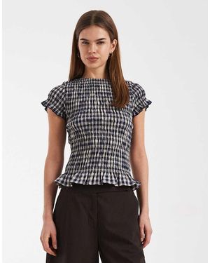 Daisy Street Shirred Short Sleeve Top - Black