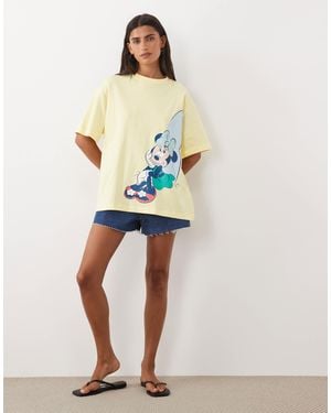 ASOS Disney Oversized T-Shirt With Minnie Surf Print - Yellow
