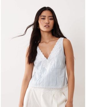 Miss Selfridge Lace Mix Chambray Cami Top - White