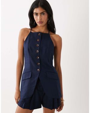 River Island Linen Blend Longline Waistcoat - Blue