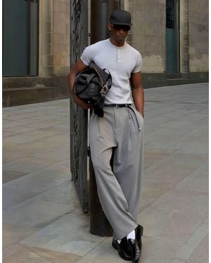 Bershka Pleated baggy Trousers - Black