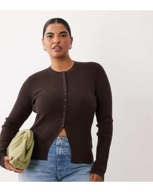 ASOS Asos Design Curve Fitted Rib Knit Longline Cardigan - Brown